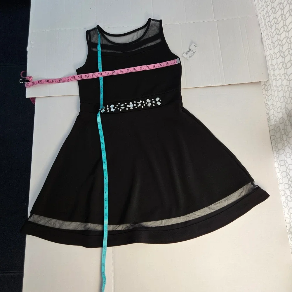 The Children's Place Kids Dress XXL 16 Black New Rhinestone Mesh Fit Flare Party